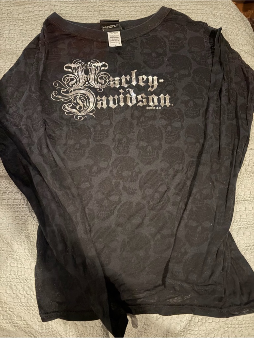 Harley-Davidson Black Long Sleeve Skull Jacquard Logo Tee